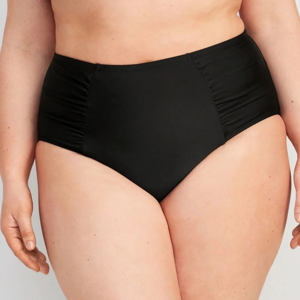 NWT Old Navy Womens size XL Black High Waisted Ruched Bikini Swim Bottoms 553116